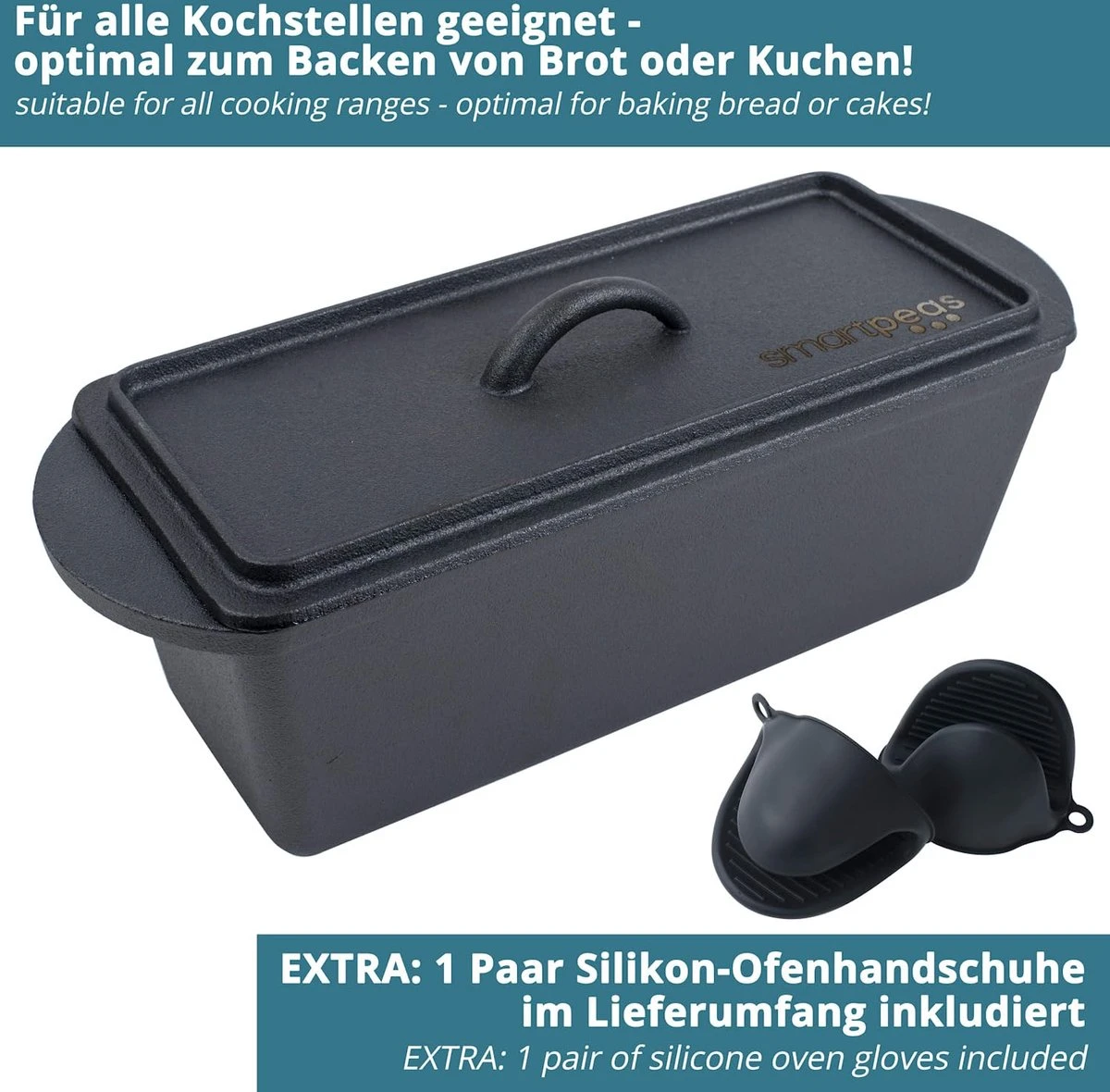 Cast Iron Bread Pan With Lid - Dutch Oven Box Pan Square - Cast Iron Baking Pan Rectangular +Oven Gloves 3 Cast Iron Bread Pan With Lid - Dutch Oven Box Pan Square - Cast Iron Baking Pan Rectangular +Oven Gloves - Afbeelding 3