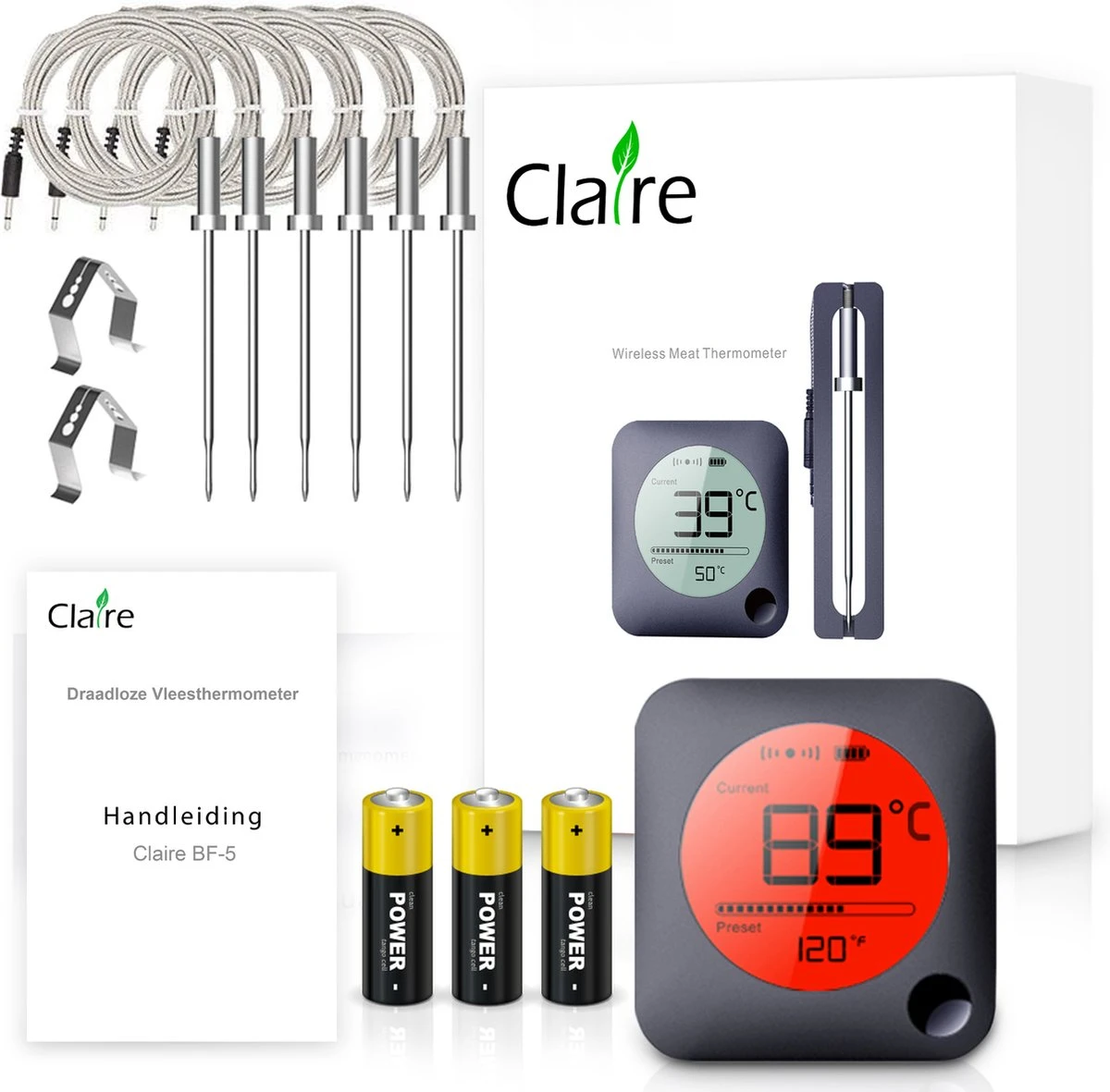 Claire BF-5 BBQ Thermometer - Vleesthermometer - Oventhermometer - Draadloos Met App - Incl. Batterijen En 6 Meetsondes 5 Claire BF-5 BBQ Thermometer - Vleesthermometer - Oventhermometer - Draadloos Met App - Incl. Batterijen En 6 Meetsondes - Afbeelding 5