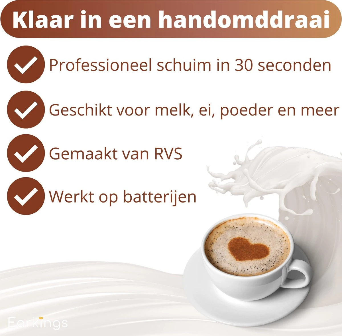 Melkopschuimer Voor Perfect Melkschuim - Melkopschuimer Elektrisch - Melkschuimer Van RVS - Melkopschuimer Handmatig EarKings 2 Melkopschuimer Voor Perfect Melkschuim - Melkopschuimer Elektrisch - Melkschuimer Van RVS - Melkopschuimer Handmatig EarKings - Afbeelding 2