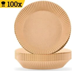 Beyeza Airfryer XL En XXL Bakpapier - Airfryer Accesoires - 20 Tot 23 Cm - Wegwerpbakjes - Papier Bakjes - 100 Stuks