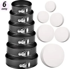 W&Z 6-delige Bakvorm Set - Springvorm - Cakevorm - Bakvormen - Taartvorm - 60 Bakpapieren