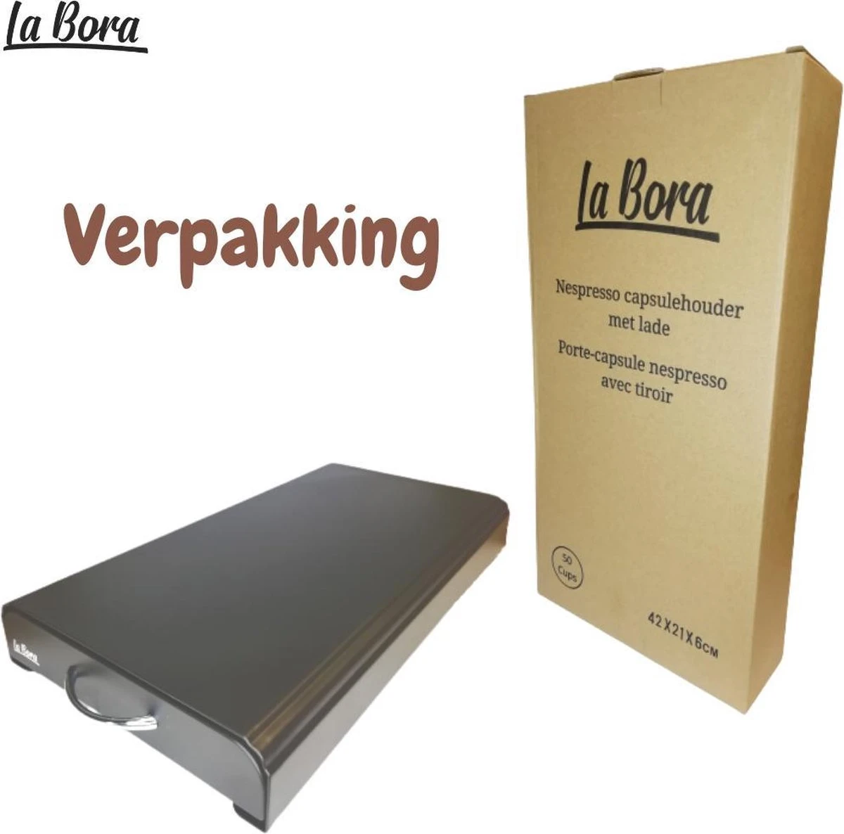 Luxe Design Capsulehouder Met Lade – Voor Nespresso Capules - 50 Cups – Cupshouder – Metaal RVS - La Bora 8 Luxe Design Capsulehouder Met Lade – Voor Nespresso Capules - 50 Cups – Cupshouder – Metaal RVS - La Bora - Afbeelding 8