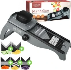 Gustuine Mandoline Keukensnijder - Multifunctionele Groentesnijder & Frietsnijder - Rasp & Kaasrasp - Incl. E-Book