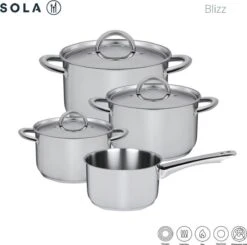 Sola Pannenset Blizz - 4 Delig - Ø Cm - Zilver - RVS - Sandwichbodem -Merkloos Winkel 1200x1188