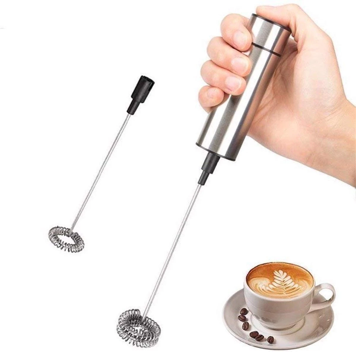 Perow Elektrische Melkopschuimer - Handmatige Melkschuimer - Melkopklopper - Zilver - RVS - Inclusief Batterijen 2 Perow Elektrische Melkopschuimer - Handmatige Melkschuimer - Melkopklopper - Zilver - RVS - Inclusief Batterijen - Afbeelding 2