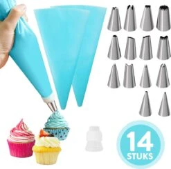 Spuitzak Met Spuitmondjes | Herbruikbaar | 14 Spuitmondjes | Blauw