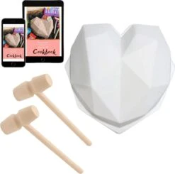 Valentijn, Siliconen Vorm Voor Chocolade Hart Met 2 Hamers - Incl. Digitaal Kookboekje - Smash Heart - Hartvormige Mal - TikTok Famous - Valentijns Hart