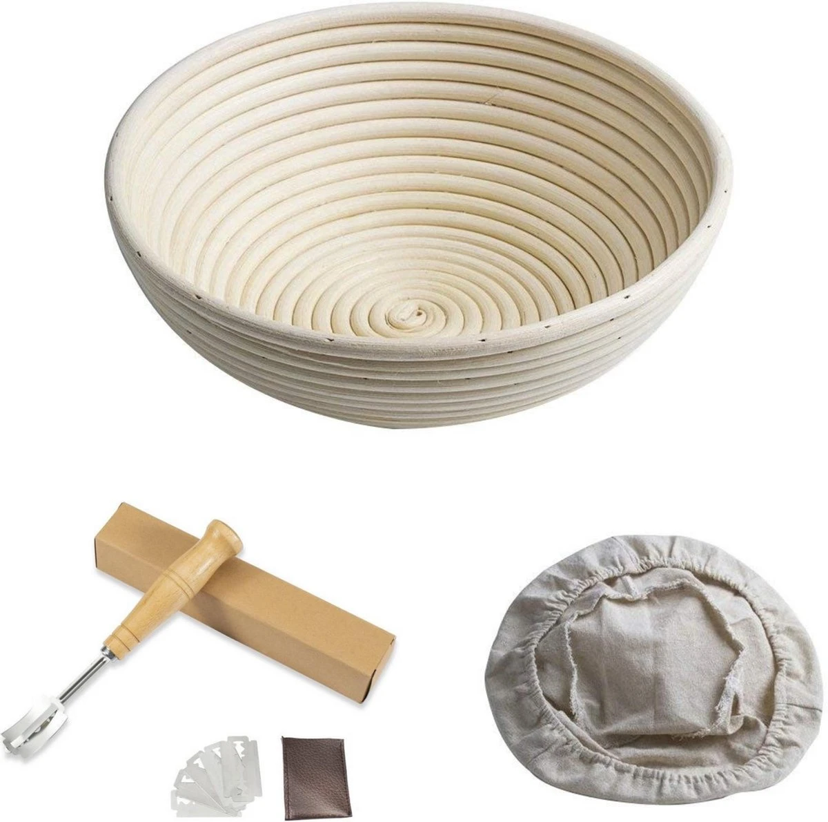 ML Kitchen Rijsmandje - Inclusief Deegmesje En Deegkleed - Rijsmand Banneton - Zuurdesem - Ø 23 Cm 1 ML Kitchen Rijsmandje - Inclusief Deegmesje En Deegkleed - Rijsmand Banneton - Zuurdesem - Ø 23 Cm
