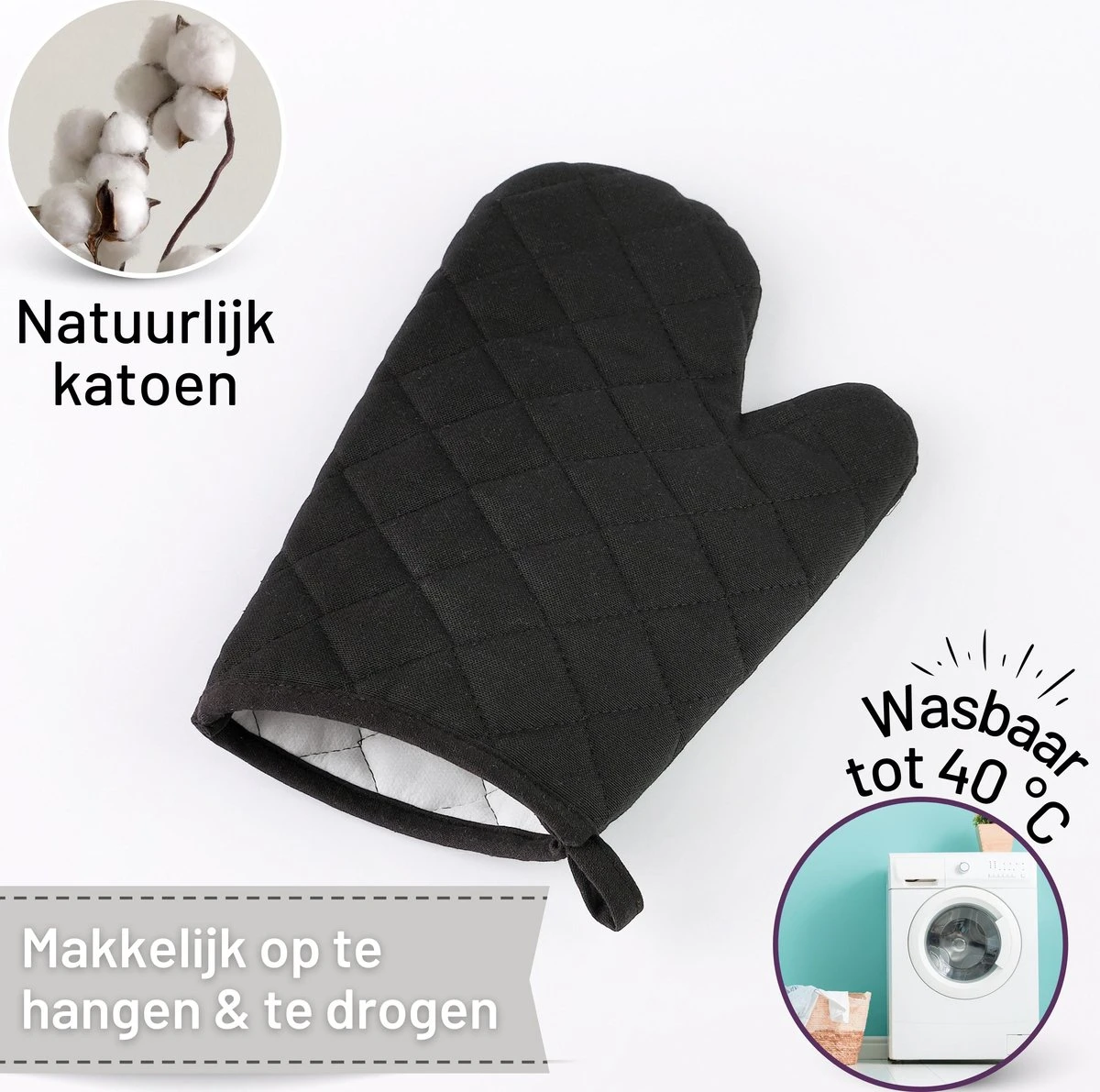 TAVAS Mooi Zwart Ovenwanten 2 Stuks Hittebestendige Ovenhandschoen Katoen, Thermolite Tot 220°C 5 TAVAS Mooi Zwart Ovenwanten 2 Stuks Hittebestendige Ovenhandschoen Katoen, Thermolite Tot 220°C - Afbeelding 5