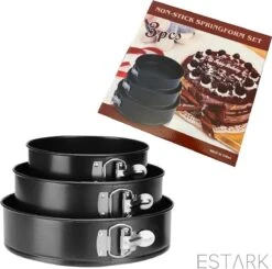 ESTARK® 3-Delige Ronde RVS Oven Bakvorm - Springvorm Set - Bak Vorm Voor Oven - Bakblik Taartvorm - Voor Het Bakken Van Cake Taarten Quiche - Cakevorm - Quichevorm - Taartblik Ring Metalen Ovenvorm - Rond - Ovenbakvorm 23/26/28cm - Set Van 3