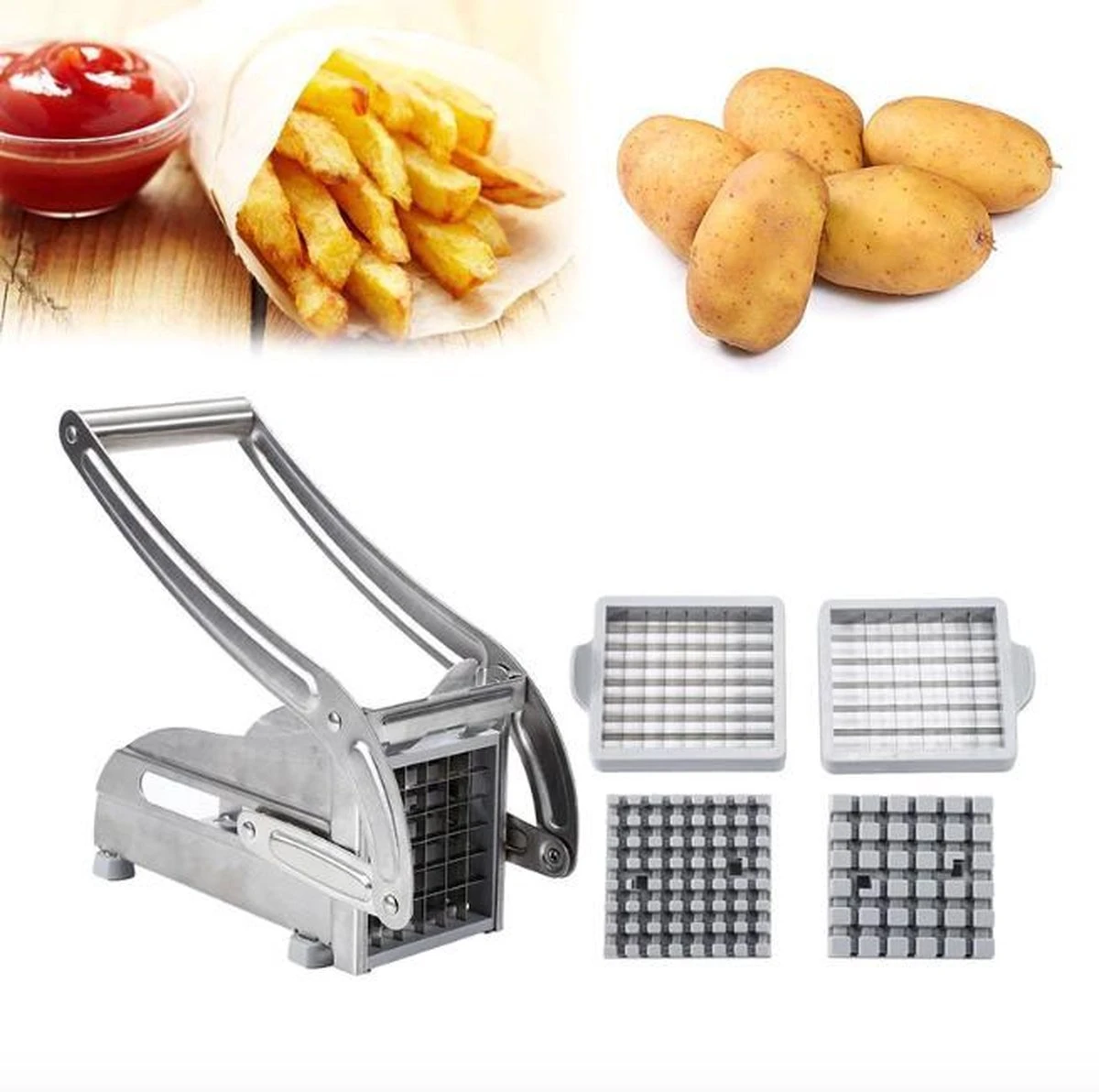 Merkloos Professionele RVS Frietsnijder - Luxe Stalen Patatsnijder - Metalen Friet Snijder - Voor Grote En Kleine Aardappelen - Chips Maker - Roestvrijstaal - Verse Friet 1 Merkloos Professionele RVS Frietsnijder - Luxe Stalen Patatsnijder - Metalen Friet Snijder - Voor Grote En Kleine Aardappelen - Chips Maker - Roestvrijstaal - Verse Friet