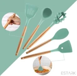ESTARK® Keukengerei Set - Keukengerei Houder - Keukengerei Set Met Houder - 12 Delig - Antraciet Zwart - Houten Steel - Siliconen - Kerstcadeau - Pastalepel - Spatel Voor Beslag - Open Spatel - Grote Lepel - Open Lepel - Soeplepel - Keuken Spatels 12 -Merkloos Winkel 1200x1193 13