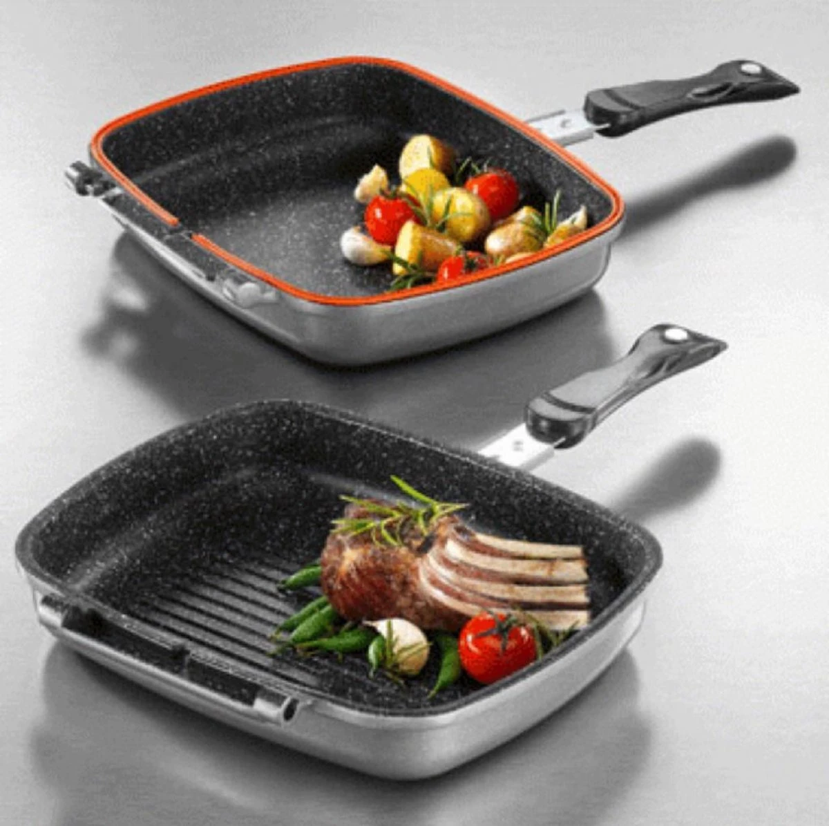 Herenthal Dubbele Grillpan - Ø 28 Cm - Koekenpan - Keramische Pan - Marmeren Coating Met Antiaanbaklaag - PFAS & PFOA Vrij - Pan - Grill - Vermindert Geur, Rook En Oliespatten - Zilver 5 Herenthal Dubbele Grillpan - Ø 28 Cm - Koekenpan - Keramische Pan - Marmeren Coating Met Antiaanbaklaag - PFAS & PFOA Vrij - Pan - Grill - Vermindert Geur, Rook En Oliespatten - Zilver - Afbeelding 5
