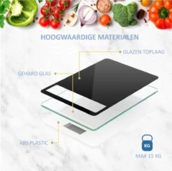 Hermanos® Digitale Precisie Keukenweegschaal - Weegschaal Keuken - 1 Gr Tot 15 Kg - Tarra Functie - Bluetooth Met Voedingsapp - Incl. Batterijen - Zwart -Merkloos Winkel 1200x1196 25
