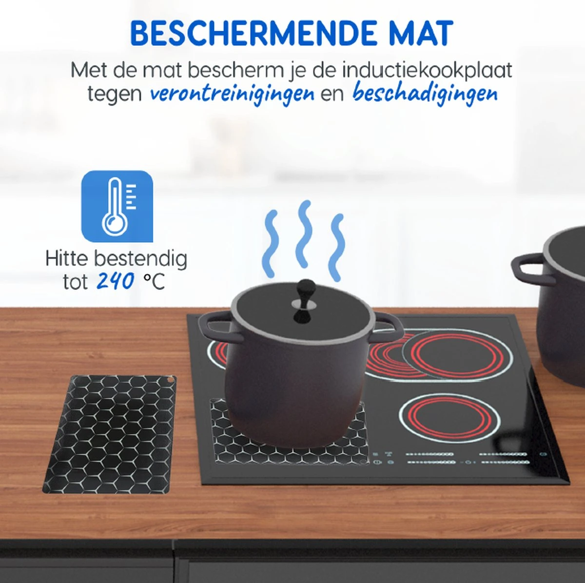 Dykemann® 4x Inductie Beschermingsmatten / Panbeschermers - Anti-slip & Bescherming Tot 240° - Kookplaat Beschermer - Inductie Matten - Zwart/Grijs 3 Dykemann® 4x Inductie Beschermingsmatten / Panbeschermers - Anti-slip & Bescherming Tot 240° - Kookplaat Beschermer - Inductie Matten - Zwart/Grijs - Afbeelding 3