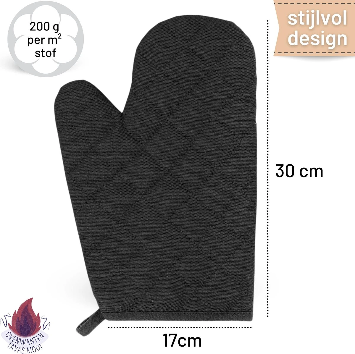 TAVAS Mooi Zwart Ovenwanten 2 Stuks Hittebestendige Ovenhandschoen Katoen, Thermolite Tot 220°C 3 TAVAS Mooi Zwart Ovenwanten 2 Stuks Hittebestendige Ovenhandschoen Katoen, Thermolite Tot 220°C - Afbeelding 3