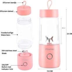 Hunzabay Smoothie Maker | Draagbare Blender | Oplaadbare Mini Blender | Portable Blender | Fruit Blender | Draagbare Mini Blender | Fruit Juicer | Compact Blender | Mini Blender | Blender | Lichtgewicht | Vitamer 4 Bladen | Keukenmachines | Roze -Merkloos Winkel 1200x1197 69
