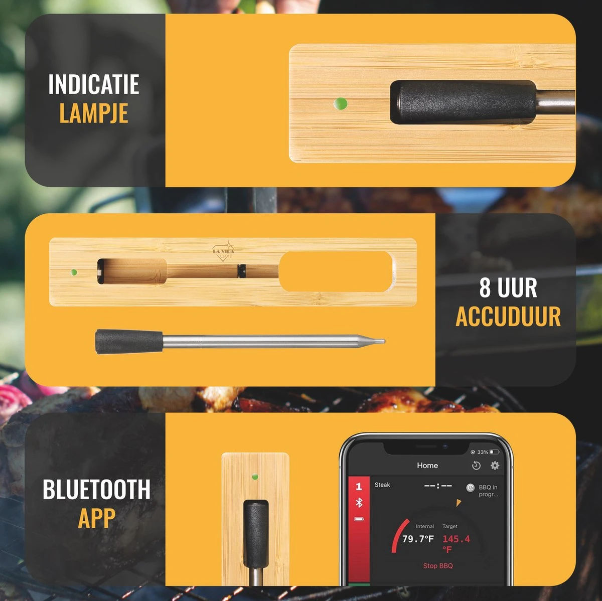 Draadloze Thermometer Met Bluetooth En App - Oven Thermometer - BBQ Thermometer - Keuken Thermometer 5 Draadloze Thermometer Met Bluetooth En App - Oven Thermometer - BBQ Thermometer - Keuken Thermometer - Afbeelding 5