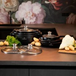 Herenthal Inductie Pannenset - Luxe 10-delige Koekenpanset - Voor Alle Warmtebronnen - Met Glazen Deksels En Koudgrepen - Zwart -Merkloos Winkel 1200x1200 1035