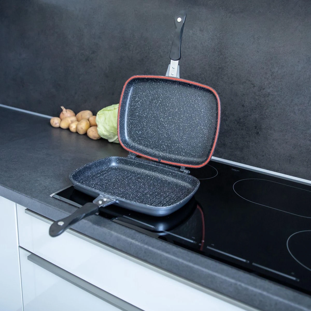 Herenthal Dubbele Grillpan - Ø 28 Cm - Koekenpan - Keramische Pan - Marmeren Coating Met Antiaanbaklaag - PFAS & PFOA Vrij - Pan - Grill - Vermindert Geur, Rook En Oliespatten - Zilver 10 Herenthal Dubbele Grillpan - Ø 28 Cm - Koekenpan - Keramische Pan - Marmeren Coating Met Antiaanbaklaag - PFAS & PFOA Vrij - Pan - Grill - Vermindert Geur, Rook En Oliespatten - Zilver - Afbeelding 10