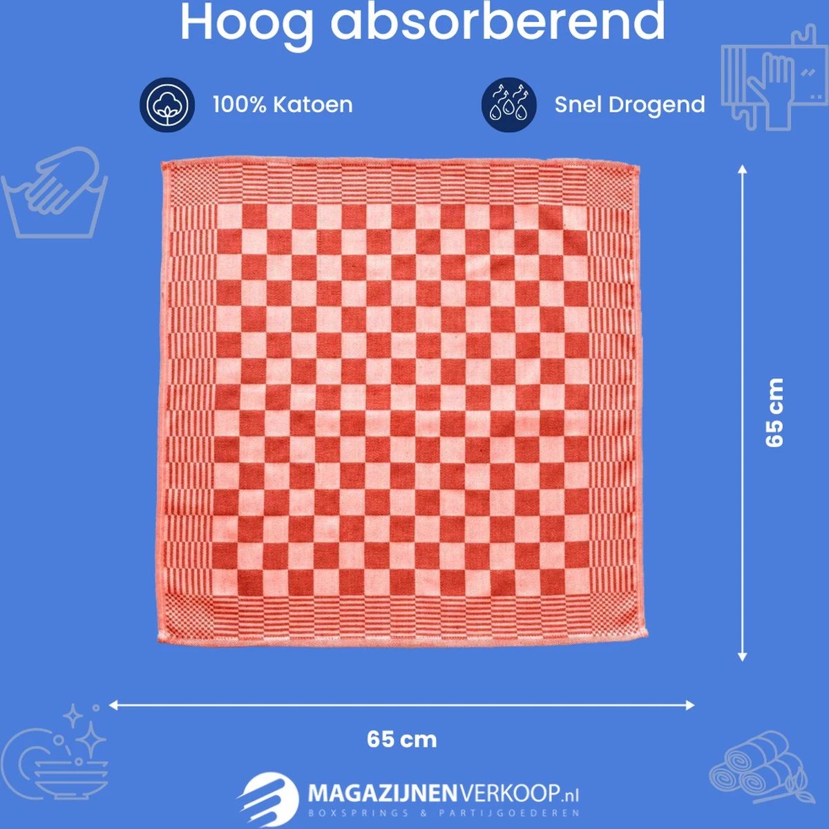 Theedoeken - Horeca Kwaliteit - Katoenenen Theedoeken Set - 12 X - Rood Wit - Ophang Lus 4 Theedoeken - Horeca Kwaliteit - Katoenenen Theedoeken Set - 12 X - Rood Wit - Ophang Lus - Afbeelding 4