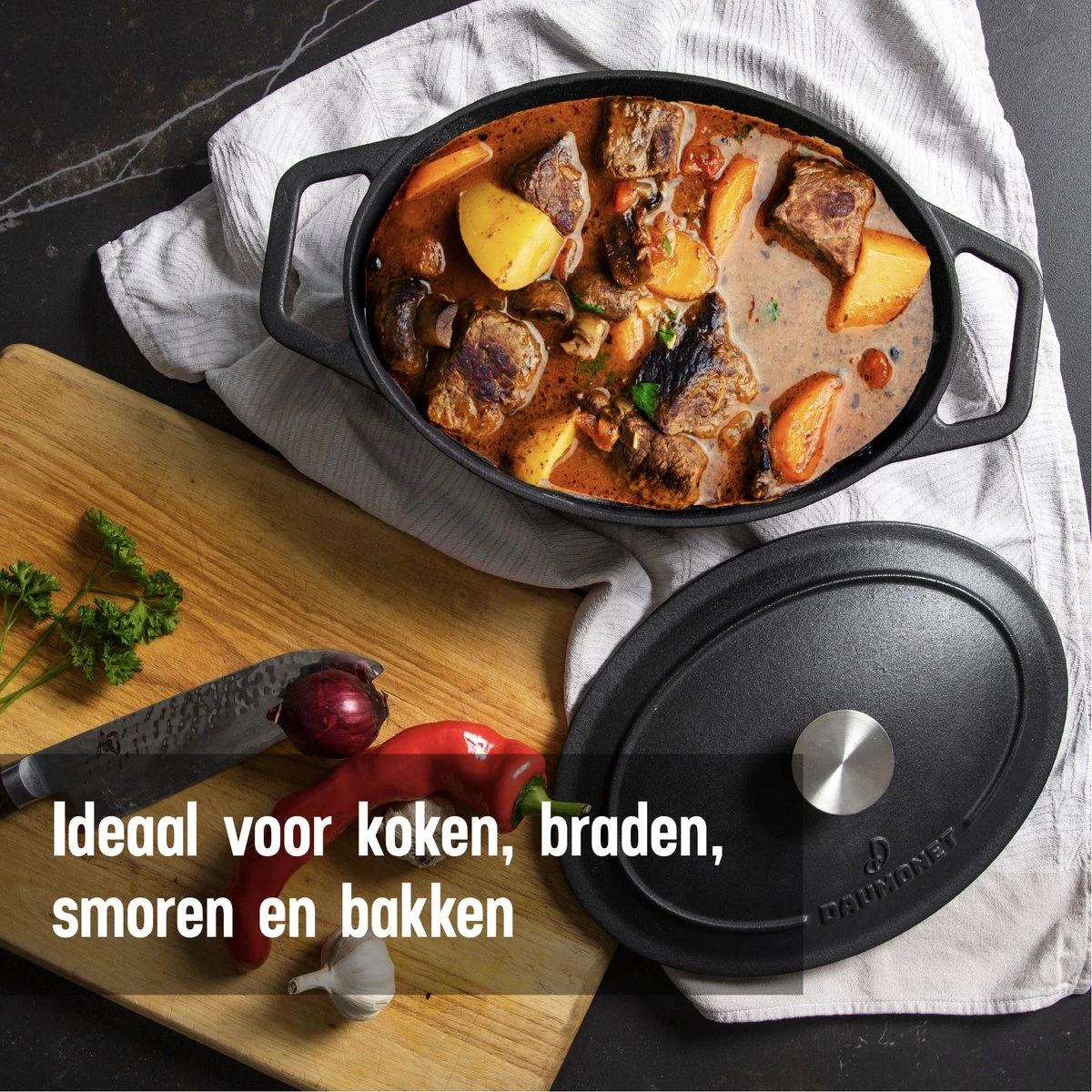 Gietijzeren Braadpan - Sudderpan Zwart Van Daumonet - Ovaal - Ø 29 Cm - 3 Liter - 100% PFAS & PFOA Vrij - Emaille - Geschikt Voor Alle Warmtebronnen - Elektrisch - Gas - Halogeen - Inductie - Keramisch - Vaatwasserbestendig 4 Gietijzeren Braadpan - Sudderpan Zwart Van Daumonet - Ovaal - Ø 29 Cm - 3 Liter - 100% PFAS & PFOA Vrij - Emaille - Geschikt Voor Alle Warmtebronnen - Elektrisch - Gas - Halogeen - Inductie - Keramisch - Vaatwasserbestendig - Afbeelding 4