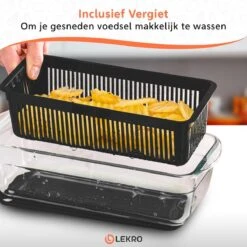 Lekro Multifunctionele Groentesnijder Met Glazen Ovenschaal - Mandoline - Uiensnijder - Frietsnijder - Groentensnijder- Anti-slip Mat - Glas & RSV - 12-delig -Merkloos Winkel 1200x1200 1935