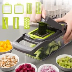 ProudProducts – Multifunctionele Groentesnijder – Groentesnijder Uiensnijder - Mandoline – 12 Delig – RVS Scherpe Messen – Zwart/Groen -Merkloos Winkel 1200x1200 1960