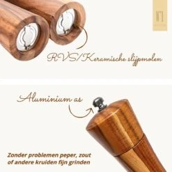 Peper En Zoutmolen Set - 22CM - Pepermolen - Zoutmolen - 2 Stuks - Acacia Hout - Instelbare Maalgraad - Duurzaam - Luxe Kwaliteit - Hervulbaar - Barbecue - BBQ Accesoires - Zout Peper Kruiden - Sinterklaas - Kerst -Merkloos Winkel 1200x1200 2040