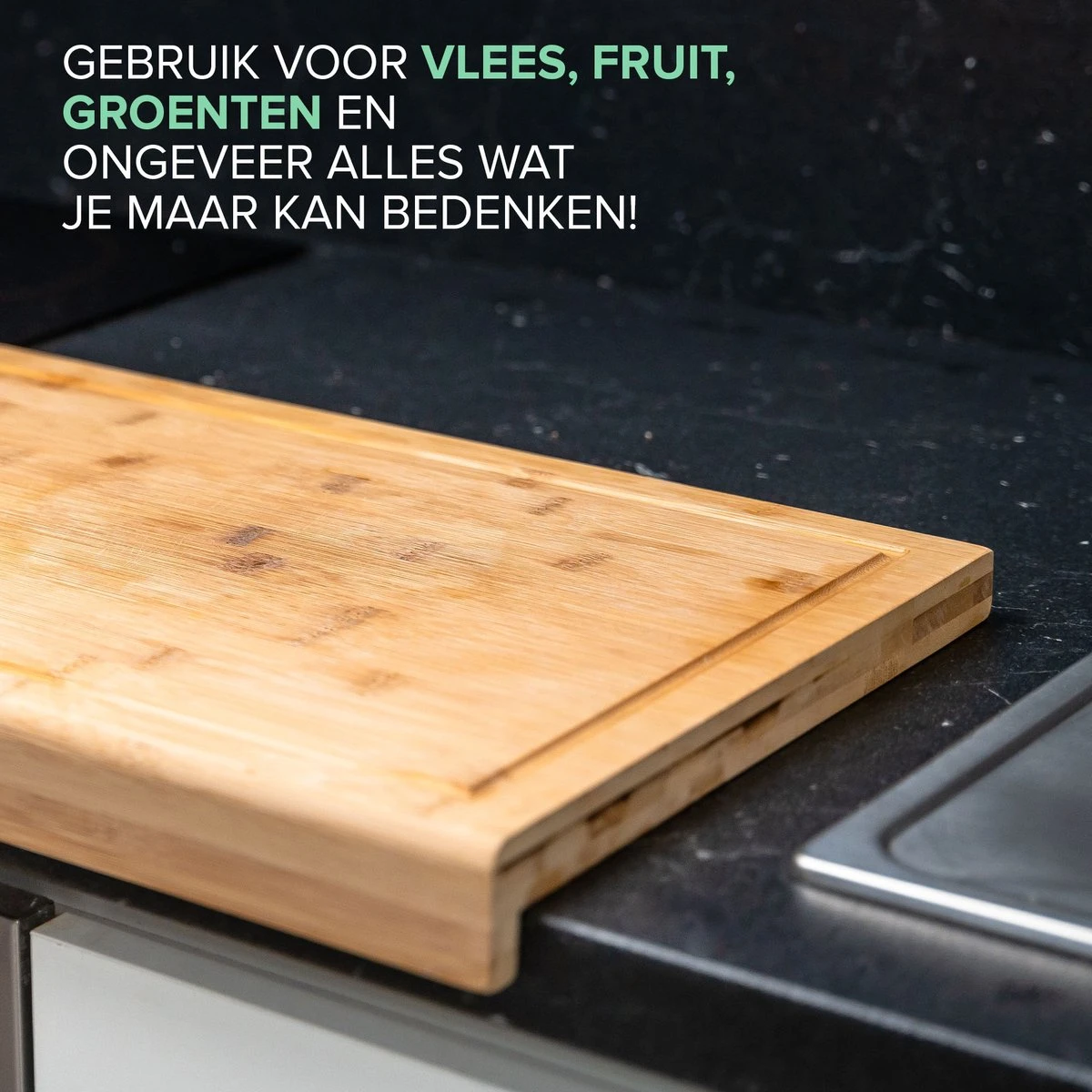 Houten Snijplank Coninx Voor Werkblad Of Tafel | Snijplank Met Steunrand En Sapgroef | 45x30CM | 2,5CM Dik | Bamboe 2 Houten Snijplank Coninx Voor Werkblad Of Tafel | Snijplank Met Steunrand En Sapgroef | 45x30CM | 2,5CM Dik | Bamboe - Afbeelding 2