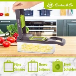Gastro & Co® 8-Delige Mandoline - Multifunctionele Groentesnijder Inclusief Eiwitscheider & Schoonmaakborstel - Groente & Fruit Snijder - Julienne Keukensnijder - Keuken Snijmachine - Fruitsnijder - Uiensnijder - Patatsnijder - Frietsnijder -Merkloos Winkel 1200x1200 2205