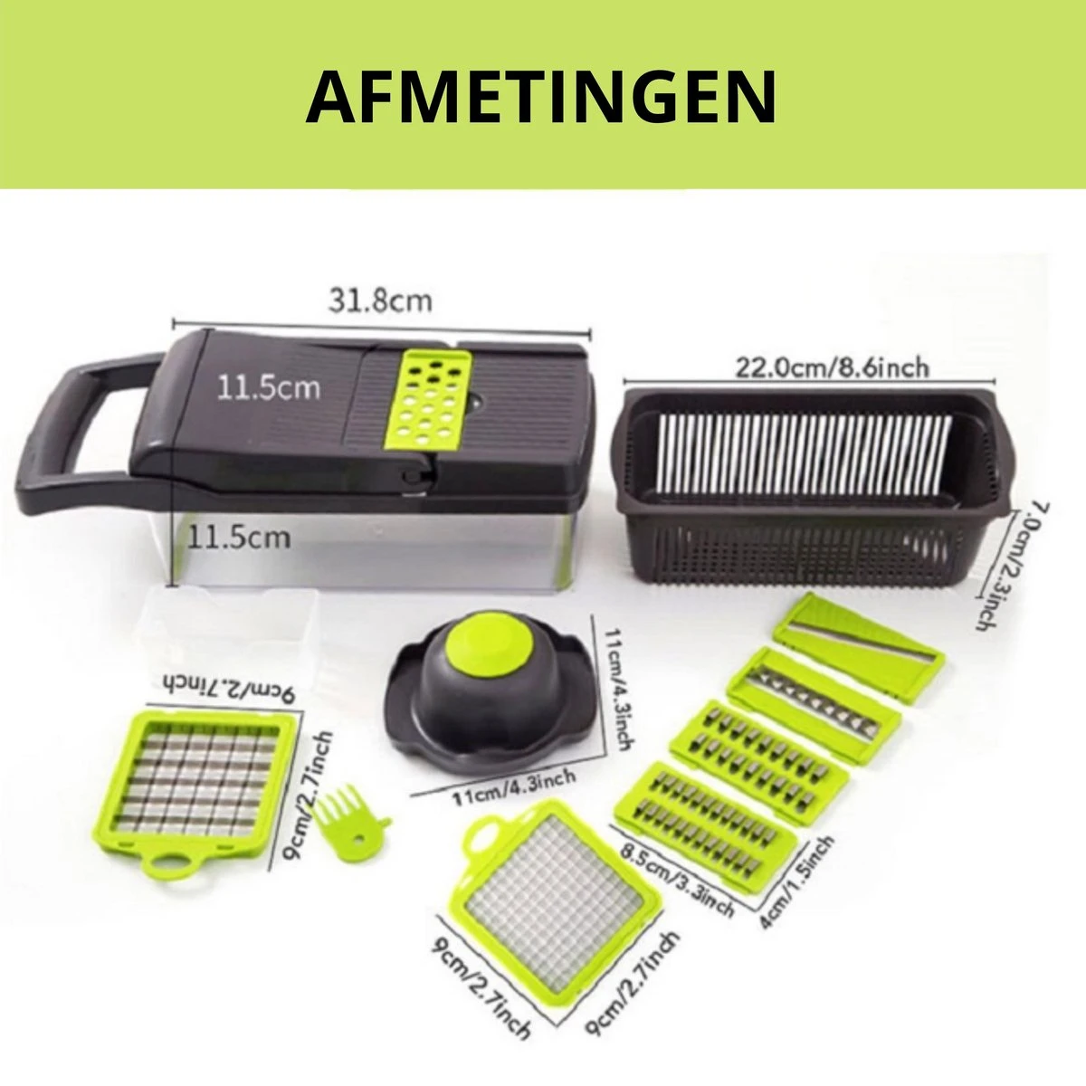 W&Z® Multifunctionele Groentesnijder - Mandoline -Fritessnijder - Keukensnijder - Groentehakker - 16 Delig 13 W&Z® Multifunctionele Groentesnijder - Mandoline -Fritessnijder - Keukensnijder - Groentehakker - 16 Delig - Afbeelding 13