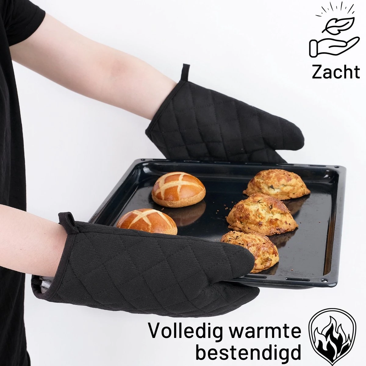 TAVAS Mooi Zwart Ovenwanten 2 Stuks Hittebestendige Ovenhandschoen Katoen, Thermolite Tot 220°C 4 TAVAS Mooi Zwart Ovenwanten 2 Stuks Hittebestendige Ovenhandschoen Katoen, Thermolite Tot 220°C - Afbeelding 4
