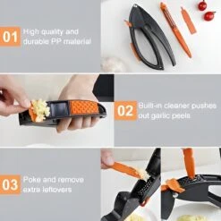 Merkloos Knoflookpers/Aardappel Schiller/Vlees Hamer - 3 In 1 - Vaatwasser Bestendig - Zwart/Oranje -Merkloos Winkel 1200x1200 2715