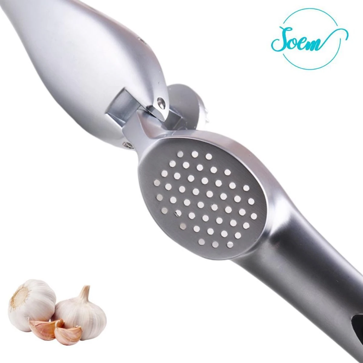 SOEM© Knoflookpers Met Ergonomische Handgreep Ook Geschikt Voor Gember - RVS - Horeca Kwaliteit - Ovaal 2 SOEM© Knoflookpers Met Ergonomische Handgreep Ook Geschikt Voor Gember - RVS - Horeca Kwaliteit - Ovaal - Afbeelding 2