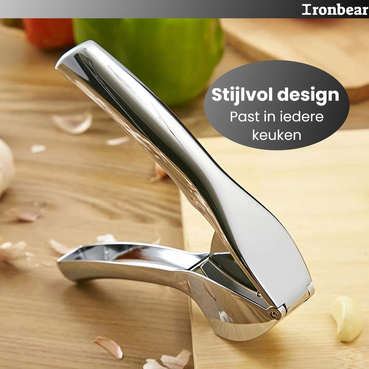 Ironbear® Knoflookpers - Gemberpers - Roestvrij Staal - Handpers - Vaatwasser Bestendig 6 Ironbear® Knoflookpers - Gemberpers - Roestvrij Staal - Handpers - Vaatwasser Bestendig - Afbeelding 6