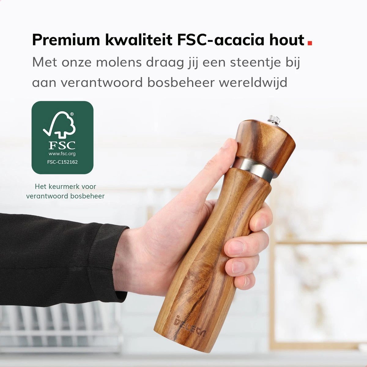Deleca Peper En Zoutmolen Set - Handmatig Design - Pepermolen - Incl. Geschenkdoos - Premium FSC Acacia Hout - 20 Cm 3 Deleca Peper En Zoutmolen Set - Handmatig Design - Pepermolen - Incl. Geschenkdoos - Premium FSC Acacia Hout - 20 Cm - Afbeelding 3