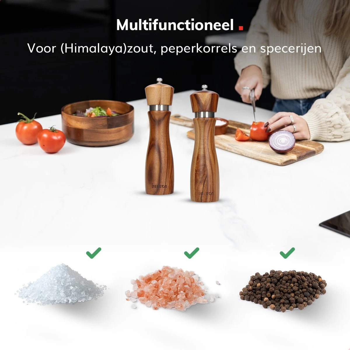 Deleca Peper En Zoutmolen Set - Handmatig Design - Pepermolen - Incl. Geschenkdoos - Premium FSC Acacia Hout - 20 Cm 6 Deleca Peper En Zoutmolen Set - Handmatig Design - Pepermolen - Incl. Geschenkdoos - Premium FSC Acacia Hout - 20 Cm - Afbeelding 6