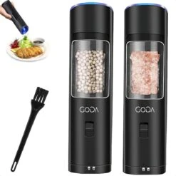 Goga Elektrische Pepermolen En Zoutmolen – Pepermolen – Zoutmolen – Verstelbaar – Zwart – Elektrisch – Kruidenmolen - Automatisch -Set Van 2