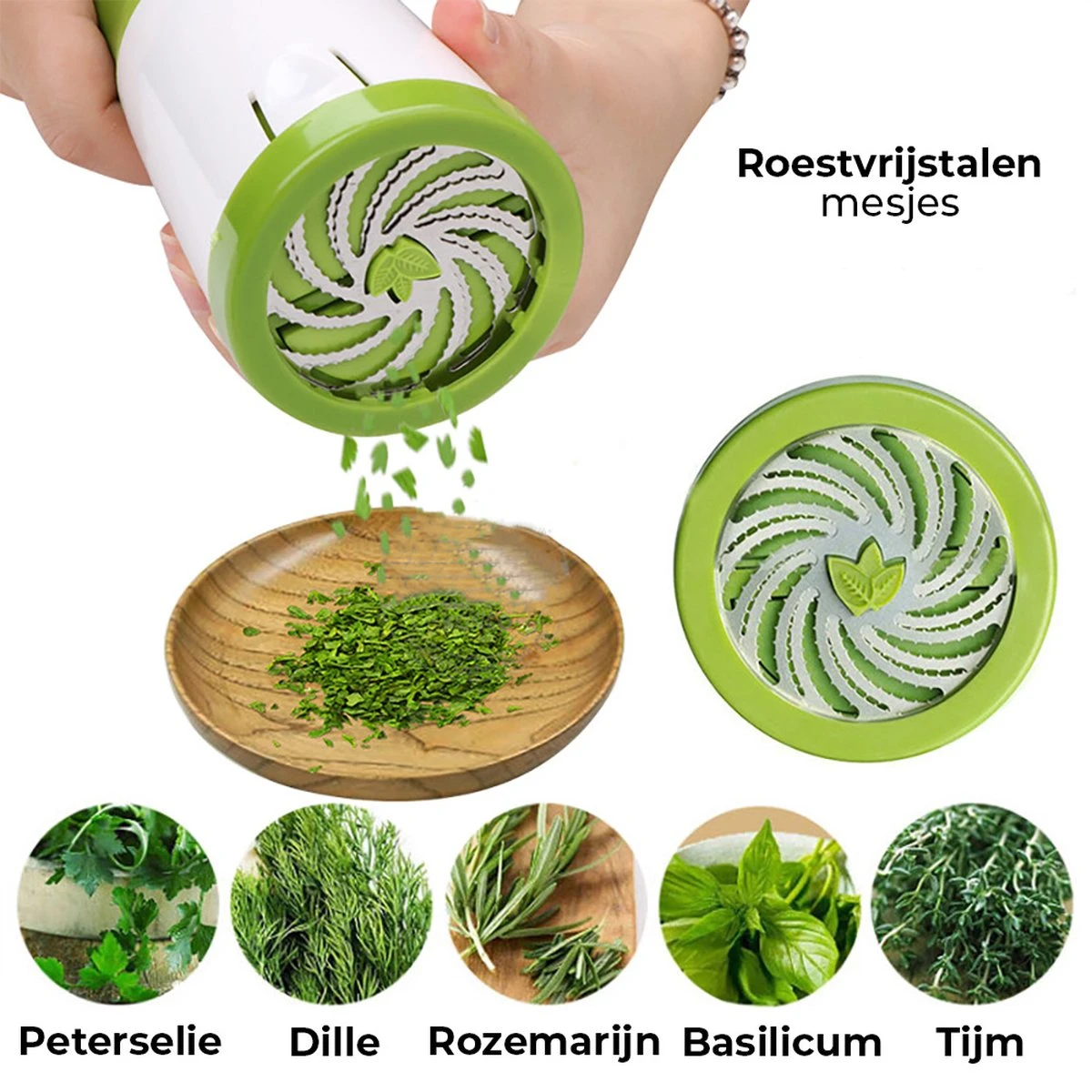 Proudproducts - Kruidenmolen - Kruidensnijder - Keukenmolen - Ideaal Voor Het Kruiden Snijden - Keukengerei - Groen/Wit - Kunststof 5 Proudproducts - Kruidenmolen - Kruidensnijder - Keukenmolen - Ideaal Voor Het Kruiden Snijden - Keukengerei - Groen/Wit - Kunststof - Afbeelding 5