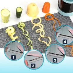Qitch & Quisine Premium Spiraalsnijder + Borstel & Dunschiller – 4-in-1 Multifunctionele Groentensnijder – Groentenpasta/Groentenspaghetti Spiralizer – Vegetarische/Veganistische/Paleo/Low-Carb Recepten & Dieet -Merkloos Winkel 1200x1200 3019