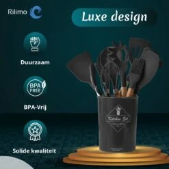 Keukengerei Set Met Houder - Kookgerei Set Spatel Pot - Keukengerei Keukenset - 12 Delige Zwart Hout -Merkloos Winkel 1200x1200 3190