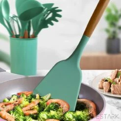 ESTARK® Keukengerei Set - Keukengerei Houder - Keukengerei Set Met Houder - 12 Delig - Antraciet Zwart - Houten Steel - Siliconen - Kerstcadeau - Pastalepel - Spatel Voor Beslag - Open Spatel - Grote Lepel - Open Lepel - Soeplepel - Keuken Spatels 12 -Merkloos Winkel 1200x1200 3196