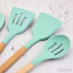 ESTARK® Keukengerei Set - Keukengerei Houder - Keukengerei Set Met Houder - 12 Delig - Antraciet Zwart - Houten Steel - Siliconen - Kerstcadeau - Pastalepel - Spatel Voor Beslag - Open Spatel - Grote Lepel - Open Lepel - Soeplepel - Keuken Spatels 12 -Merkloos Winkel 1200x1200 3200