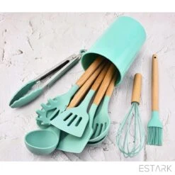 ESTARK® Keukengerei Set - Keukengerei Houder - Keukengerei Set Met Houder - 12 Delig - Antraciet Zwart - Houten Steel - Siliconen - Kerstcadeau - Pastalepel - Spatel Voor Beslag - Open Spatel - Grote Lepel - Open Lepel - Soeplepel - Keuken Spatels 12 -Merkloos Winkel 1200x1200 3201