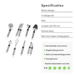 Cheqo® Ophangbare Keukengerei - RVS Keukengerei Met Houder - Keukenset Muurhouder - Ophangrek Met Haken - Met Blikopener - Kaasschaaf - Garde - Flessenopener - Dunschiller - Schilmes - Pizzaroller - Knoflookpers - 9 Delig 8 Cheqo® Ophangbare Keukengerei - RVS Keukengerei Met Houder - Keukenset Muurhouder - Ophangrek Met Haken - Met Blikopener - Kaasschaaf - Garde - Flessenopener - Dunschiller - Schilmes - Pizzaroller - Knoflookpers - 9 Delig -Merkloos Winkel 1200x1200 3219