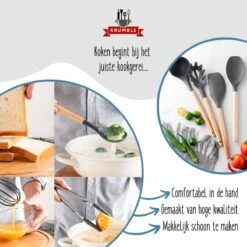 Krumble Keukengerei - Spatels Set - Bakspatel - Roerspatel - Garde - Ophangbaar - 11 Delig - Kookgerei - BPA Vrij - Siliconen Spatels Met Houten Steel - Grijs En Bruin -Merkloos Winkel 1200x1200 3232
