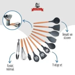 Krumble Keukengerei - Spatels Set - Bakspatel - Roerspatel - Garde - Ophangbaar - 11 Delig - Kookgerei - BPA Vrij - Siliconen Spatels Met Houten Steel - Grijs En Bruin -Merkloos Winkel 1200x1200 3233