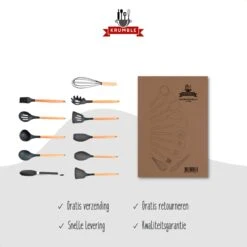 Krumble Keukengerei - Spatels Set - Bakspatel - Roerspatel - Garde - Ophangbaar - 11 Delig - Kookgerei - BPA Vrij - Siliconen Spatels Met Houten Steel - Grijs En Bruin -Merkloos Winkel 1200x1200 3236