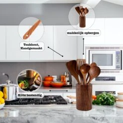 Luverno® - Keukengerei Set - 6 Delig - Teakhout - Keukenset - Keukengerei - Keukengerei Set Met Houder - Keukengerei Houder - Spatelpot - Bruin -Merkloos Winkel 1200x1200 3289